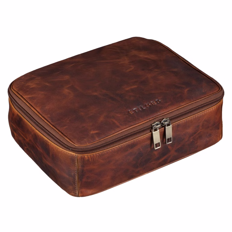 "Lee" Duża Skórzana Kosmetyczka dla Mężczyzn i Kobiet Styl Vintage "Lee" Duża Skórzana Kosmetyczka dla Mężczyzn i Kobiet Styl Vintage