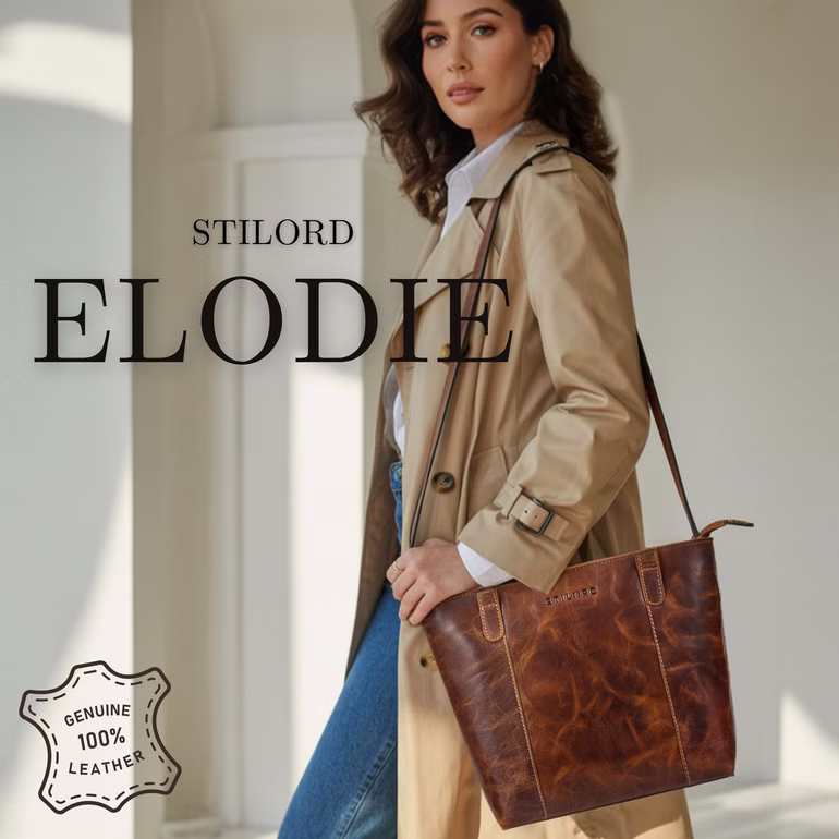 "Elodie" Elegancka Skórzana Torba Shopper średniej Wielkości ze Skóry na Laptop do 13 Cali