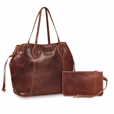 "Camelia" 2-Częściowa Torba Shopper Damska Duża Skóra Naturalna Clutch