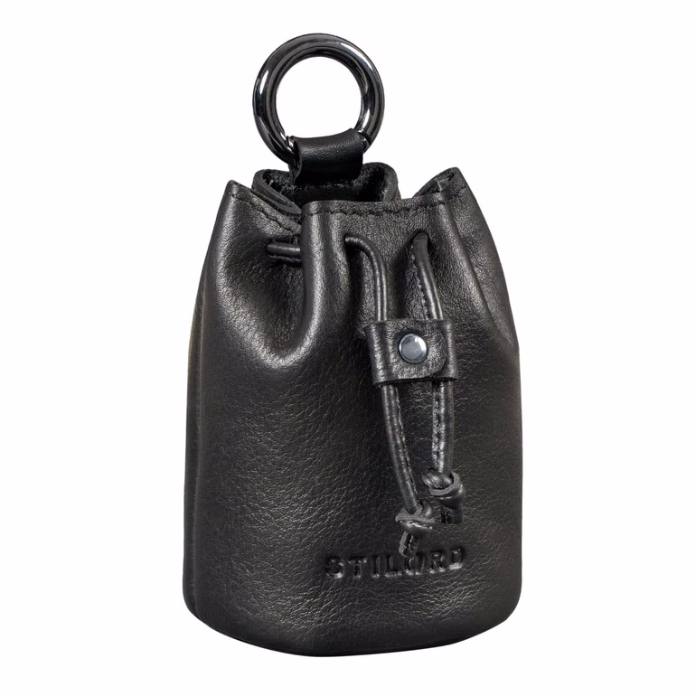 "Thilo" Mały Skórzany Woreczek Męski z Karabińczykiem i Pudełkiem Prezentowym