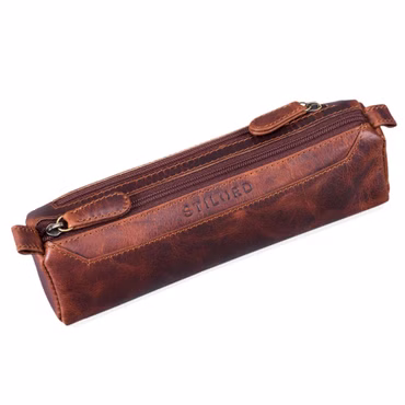 "Jim" Vintage Skórzane Etui Z Dwiema Przegródkami Okrągłe Piórnik